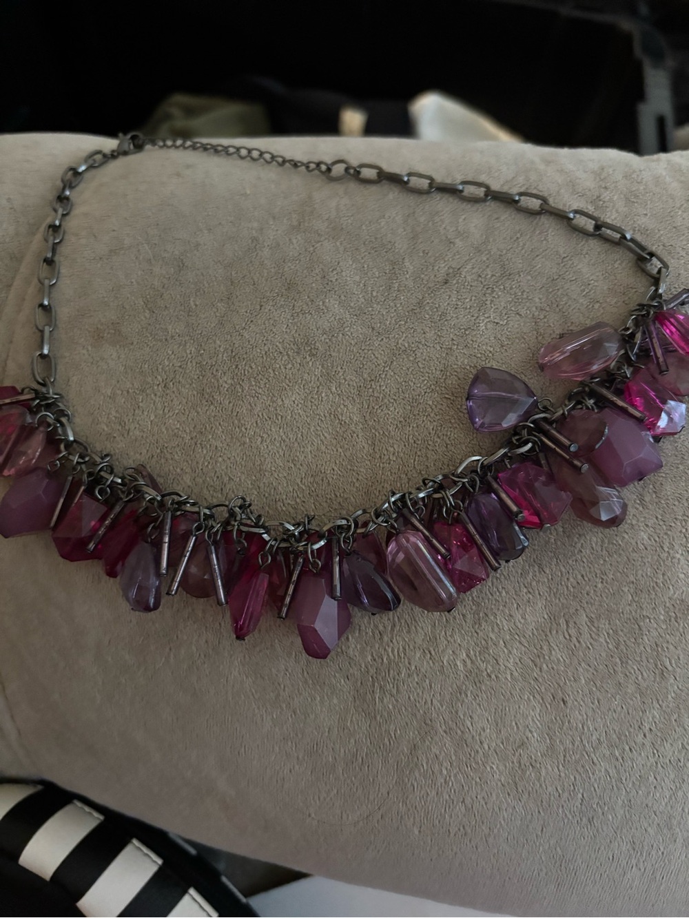 Statement Pink and Purple Crystal Fringe Necklace